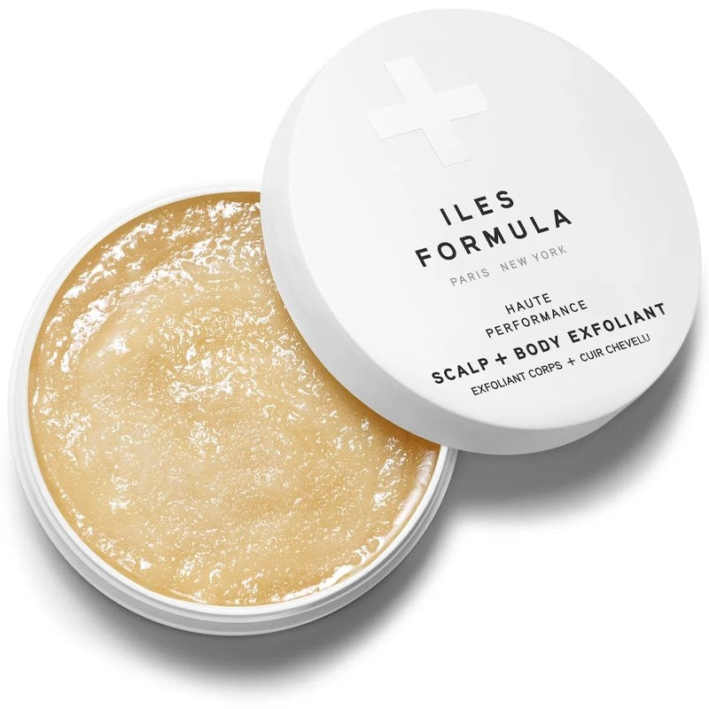 Iles Formula Scalp + Body Exfoliant - Overhead shot of product with lid off