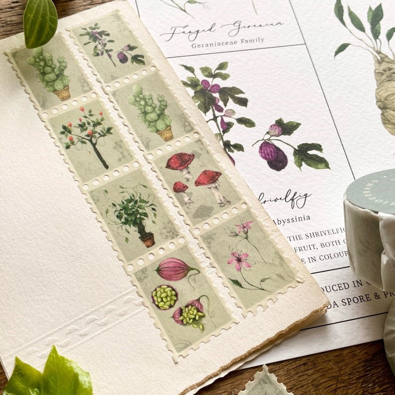 Georgiou Draws Herbology Magical Plants Botanical Stamp Washi Tape - Product shown on wood table