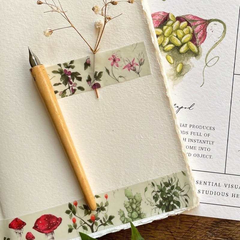Georgiou Draws Herbology Magical Plants Botanical Washi Tape - Product shown on scrap book