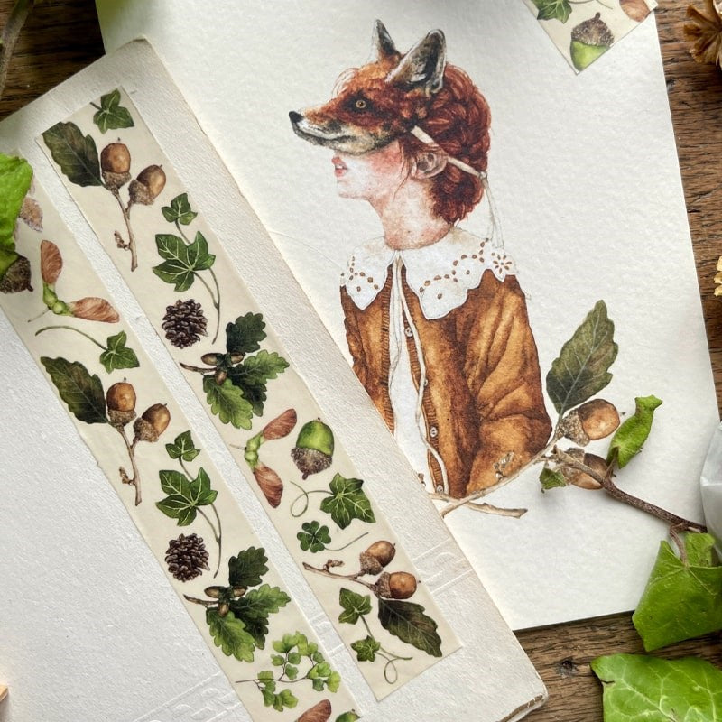 Georgiou Draws Natural Seeds and Elements Woodland Washi Tape - Product shown on scrapbook