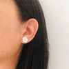 YSIE Angelique Mother-Of-Pearl Gold Plated Earrings- Closeup of model with earring in ear