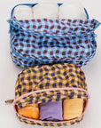 Baggu Packing Cube Set - Wavy Gingham - open cases with towels inside