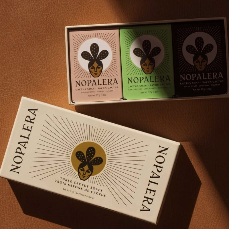 Nopalera Mini Soap Trio Gift Set - Overhead shot of product with lid off