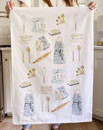 Emily Lex Studio Baking Tea Towel - model holding tea towel showing design