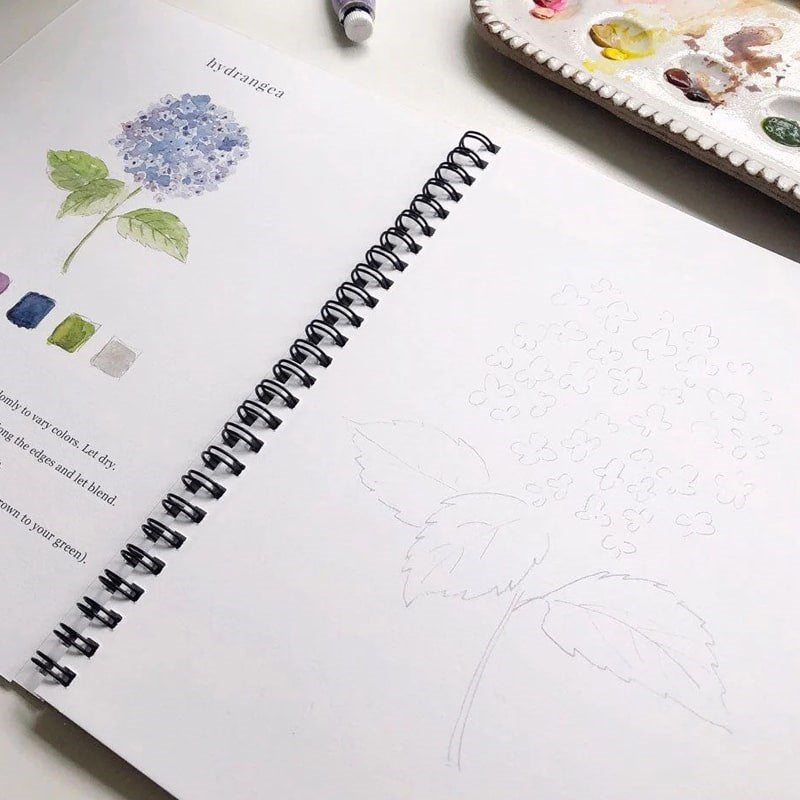Emily Lex Studio Flowers Watercolor Workbook - workbook open showing content 
