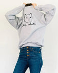 My Little Belleville Le Chat Sweatshirt - Large - model wearing sweater