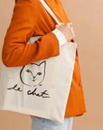 My Little Belleville Le Chat Tote Bag - model with bag on shoulder