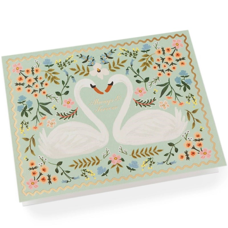 Rifle Paper Co. Always &amp; Forever Swans Wedding Card - Product shown on white background