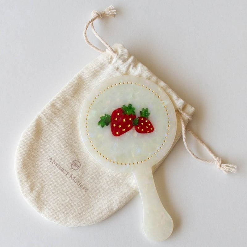 Tiepology Eco Vintage Strawberry Farm Makeup Mirror with Pouch - Product shown with pouch