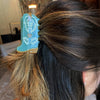 Tiepology Eco Western Boots Hair Claw Clip - Turquoise - Product shown in models hair