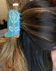 Tiepology Eco Western Boots Hair Claw Clip - Turquoise - Product shown in models hair