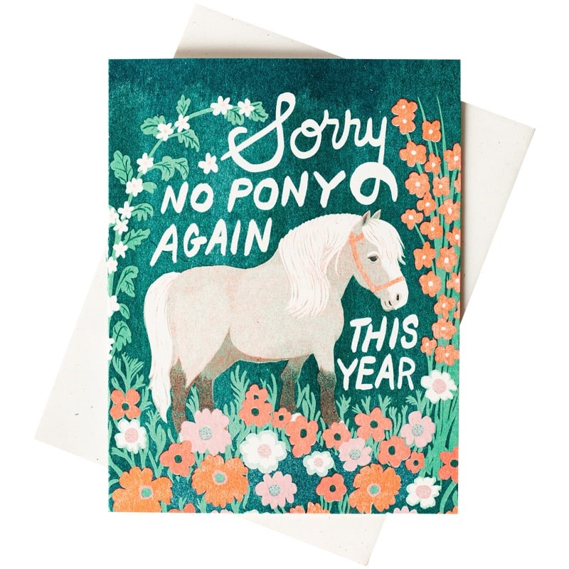 Bromstad Printing Co. No Pony Birthday Risograph Greeting Card