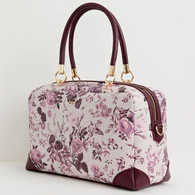Fable England Large Bowling Bag - Plum Rambling Floral - Product shown on white background
