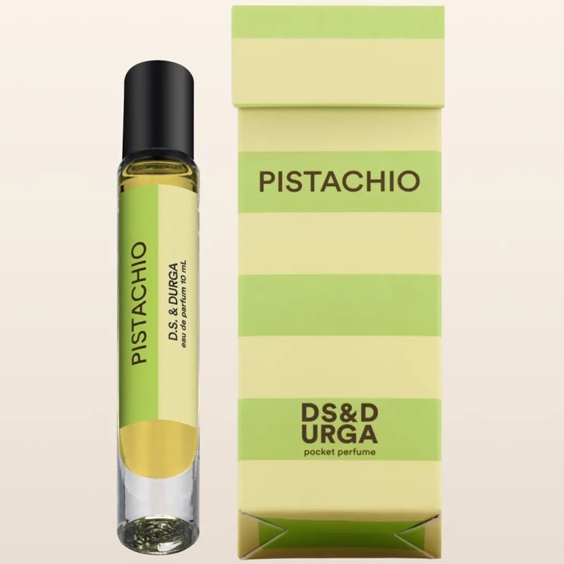 D.S. & Durga Pistachio Pocket Perfume - pocket perfume next to packaging 