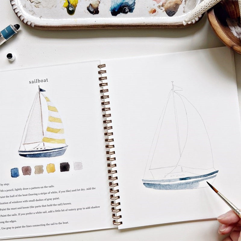 Emily Lex Studio Seaside Watercolor Workbook- Sailboat shown