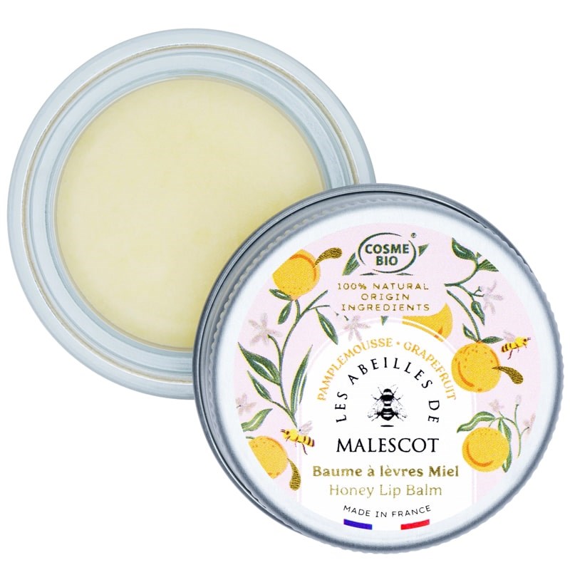 Les Abeilles de Malescot Honey Lip Balm - Grapefruit - Product shown with lid off