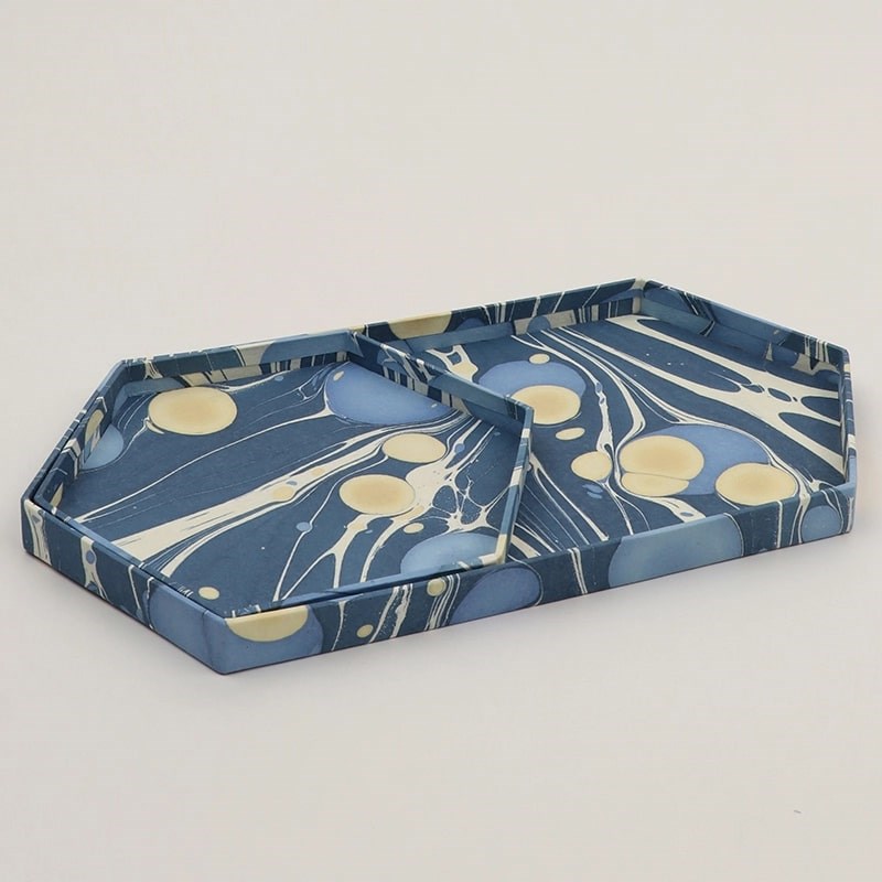 Craft Boat Marbled Hexagon Tray Set - Indigo - Products shown stacked