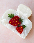 Tiepology Eco Strawberry Farm Hair Claw Clip - Product shown on pink background