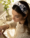 Fable England Alice Head Band - Blooming Blue - Product shown in models hair