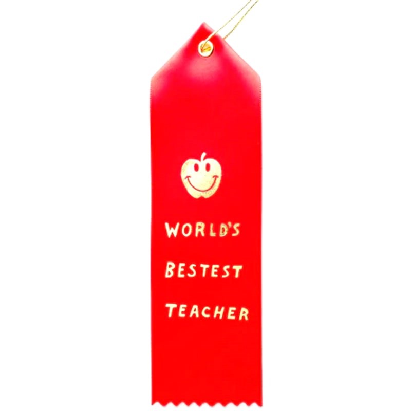 Yellow Owl Workshop Award Ribbon - World&#39;s Bestest Teacher 