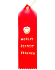 Yellow Owl Workshop Award Ribbon - World's Bestest Teacher 