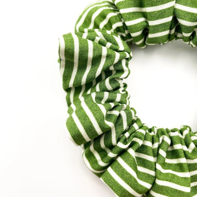 Kennedy Elise Green Striped Scrunchie - Closeup of product 