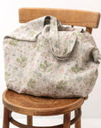 Linen Tales Botany Print Linen Bag - Product displayed on wooden chair